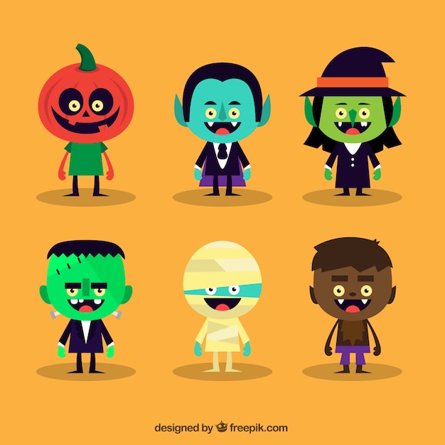 Variedad de lindos personajes de halloween