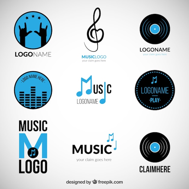 Vector gratuito variedad de logos azules de música