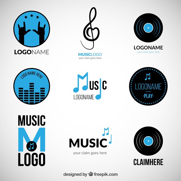 Variedad de logos azules de música