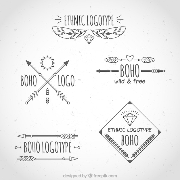 Vector gratuito variedad de logos boho en diseño plano