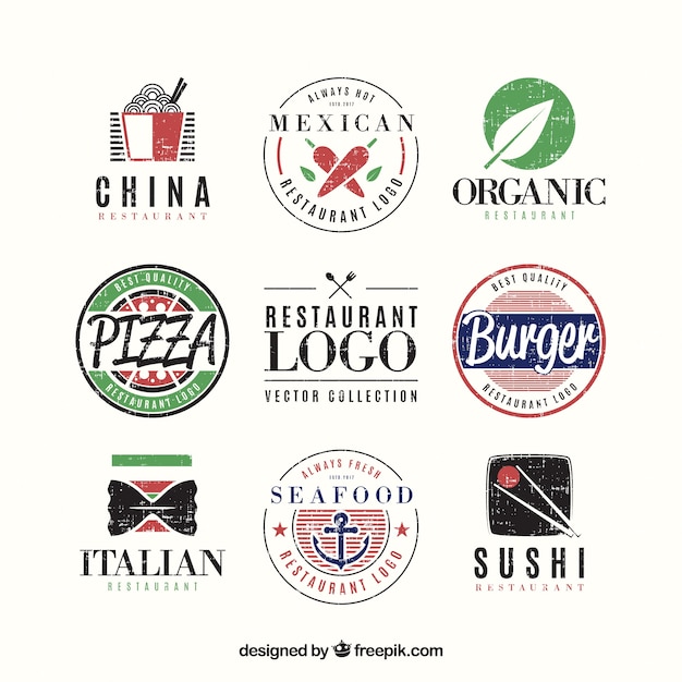 Vector gratuito variedad de logos de restaurante con estilo
