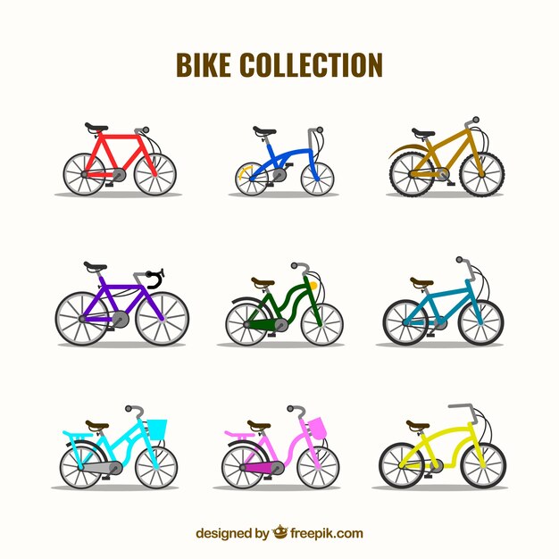 Variedad moderna de bicicletas con diseño plano