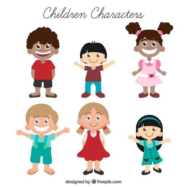 Variedad de niños felices en diseño plano