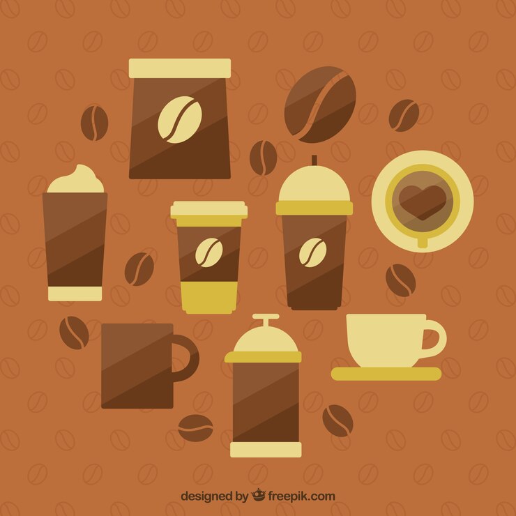Vector gratuito variedad de objetos de café en diseño plano 