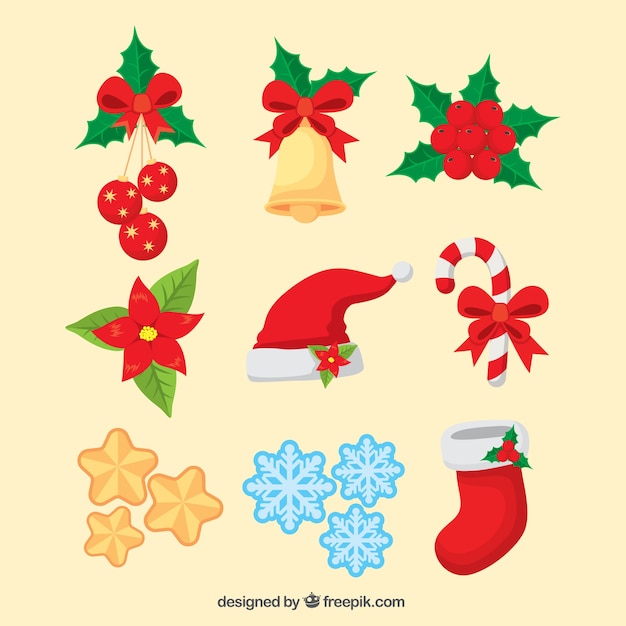 Vector gratuito variedad de ornamentos navideños