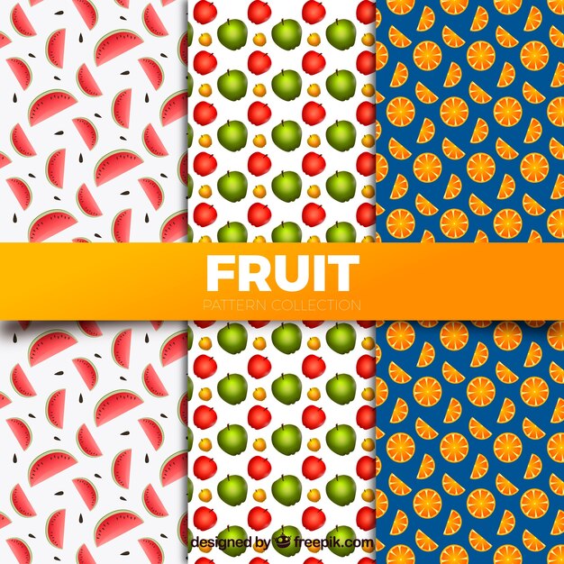 Variedad de patrones con frutas en diseño realista