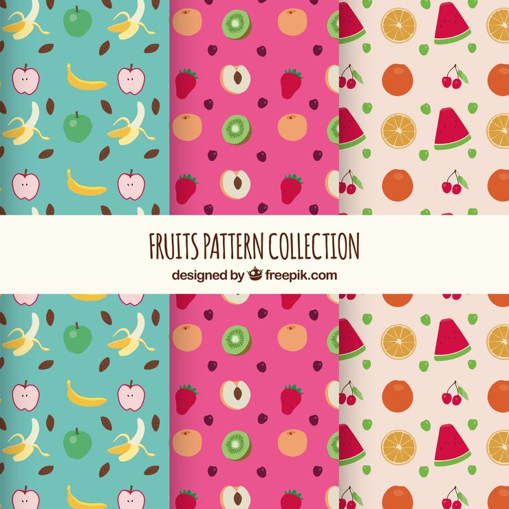 Vector gratuito variedad de patrones de frutas planos