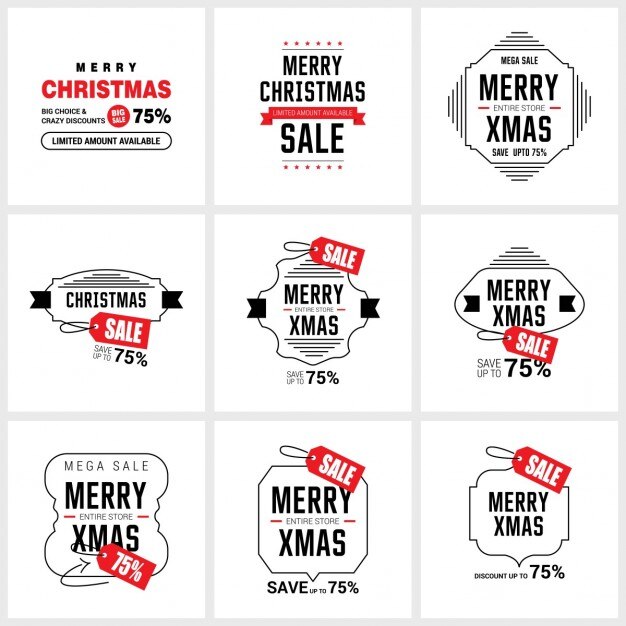 Variedad de pegatinas navideñas en estilo vintage