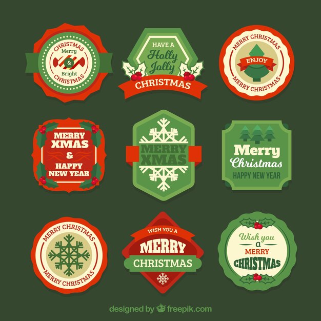 Variedad de pegatinas vintage de navidad 