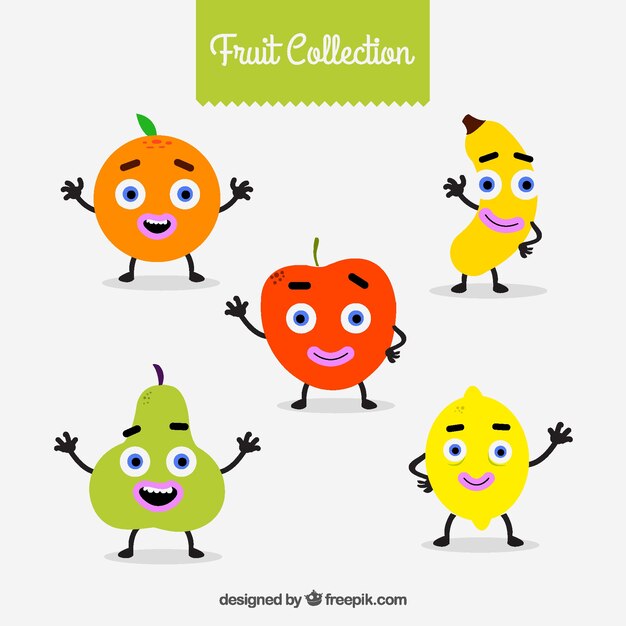 Vector gratuito variedad de personajes de fruta felices