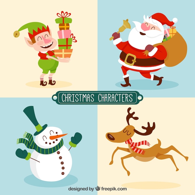 Vector gratuito variedad de personajes de navidad