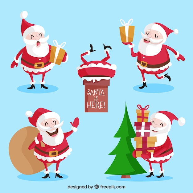 Vector gratuito variedad de personajes de papá noel