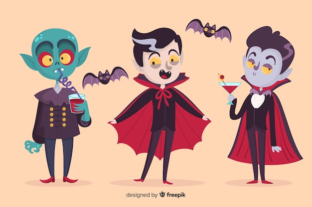 Vector gratuito variedad de personajes de vampiros drácula