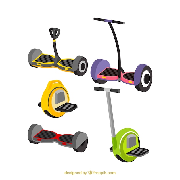 Variedad plana de scooters eléctricos modernos