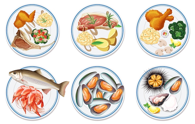 Vector gratuito una variedad de platos de comida gourmet