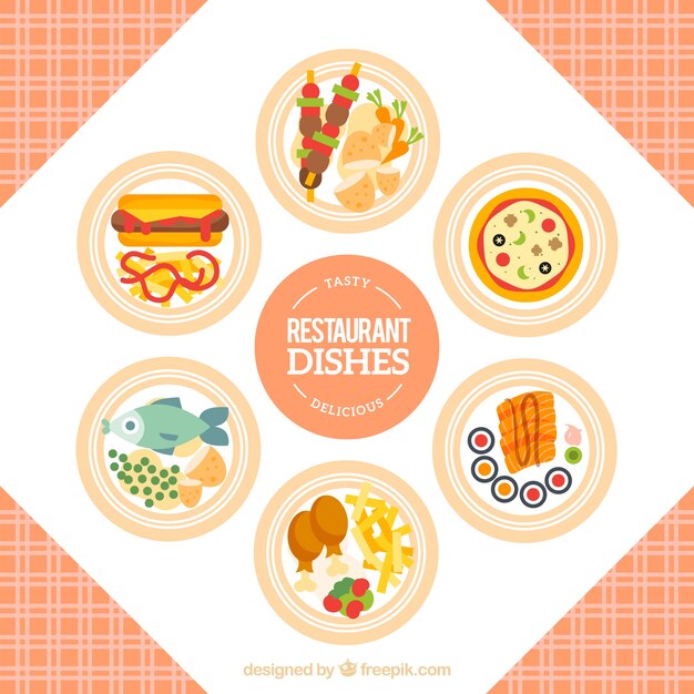 Variedad de platos de restaurante en diseño plano
