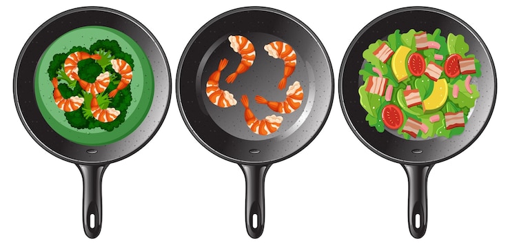 Vector gratuito variedad de platos en las sartenes