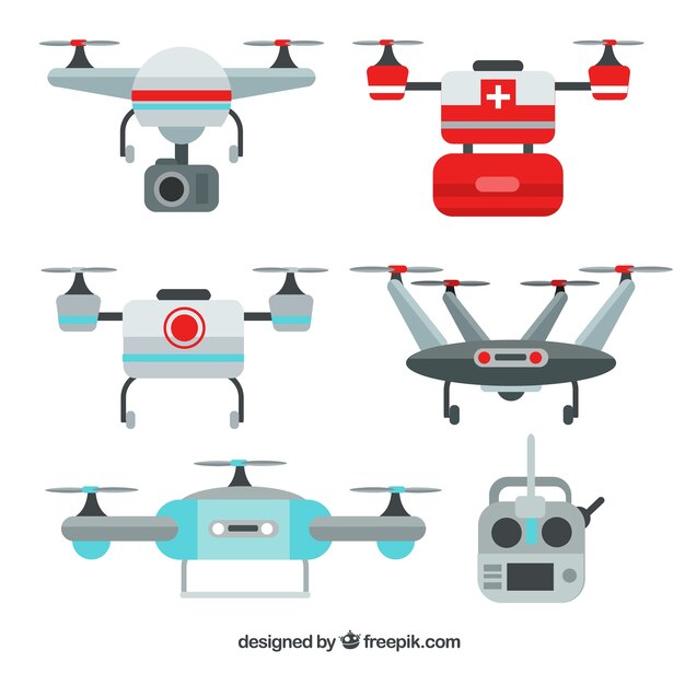 Variedad profesional de drones planos