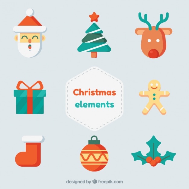 Vector gratuito variedad de simpáticos elementos de navidad en diseño plano