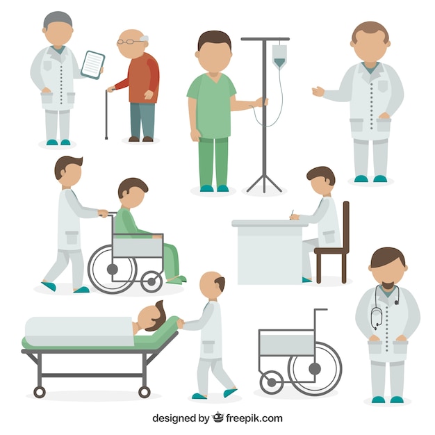 Variedad de situaciones médicas en estilo plano