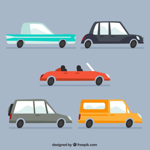 Variedad de tipos de coches en diseño plano 