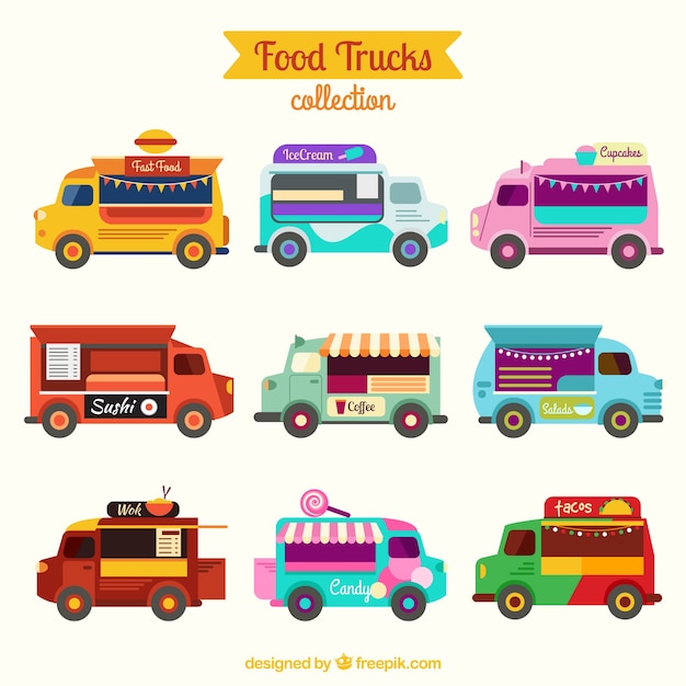 Vector gratuito variedad de transportes de comida de colores