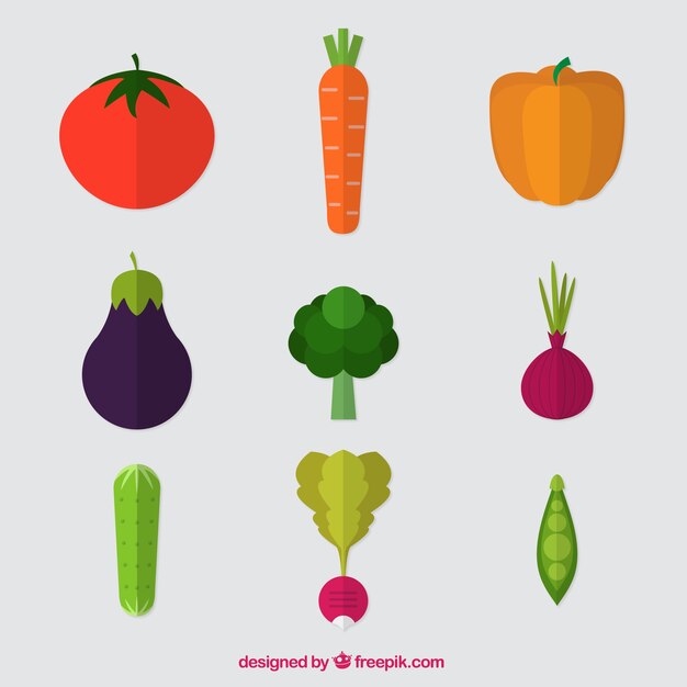 Variedad de verduras planas