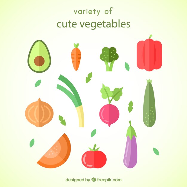 Variedad de verduras sabrosas en diseño plano