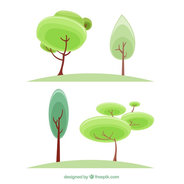 Varios árboles en diseño plano