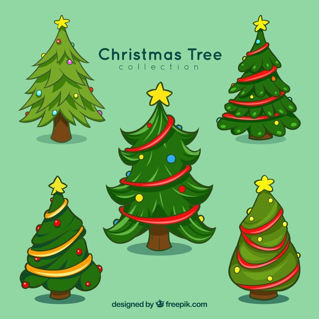 Varios árboles de navidad dibujados a mano