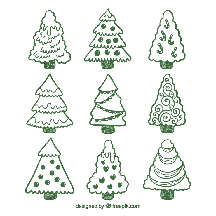Vector gratuito varios árboles de navidad dibujados a mano