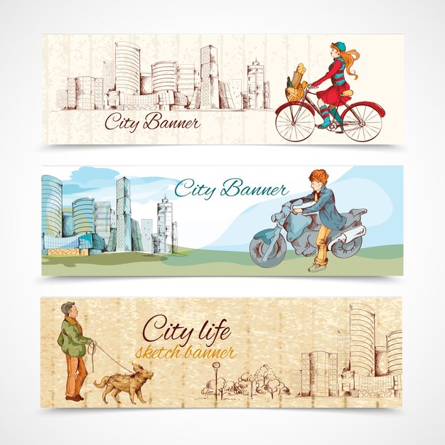 Varios banners de ciudad en estilo vintage