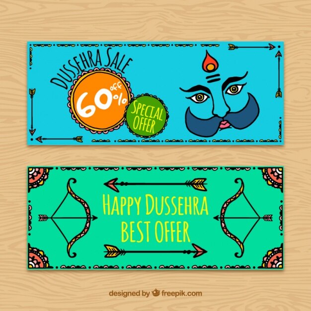 Vector gratuito varios banners de dussehra coloridos