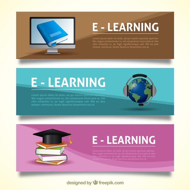 Varios banners de educación en línea en estilo realista