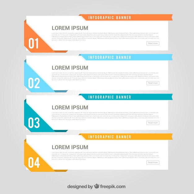 Varios banners infográficos con diferentes colores