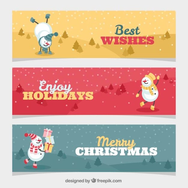 Varios banners de navidad con un muñeco de nieve feliz