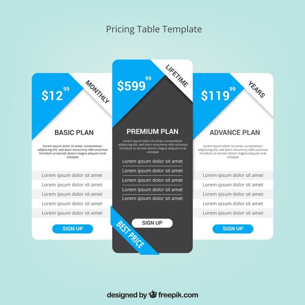 Varios banners de tablas de precios 