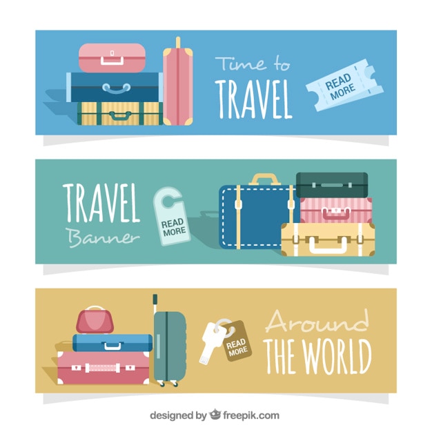 Vector gratuito varios banners de viaje con equipaje