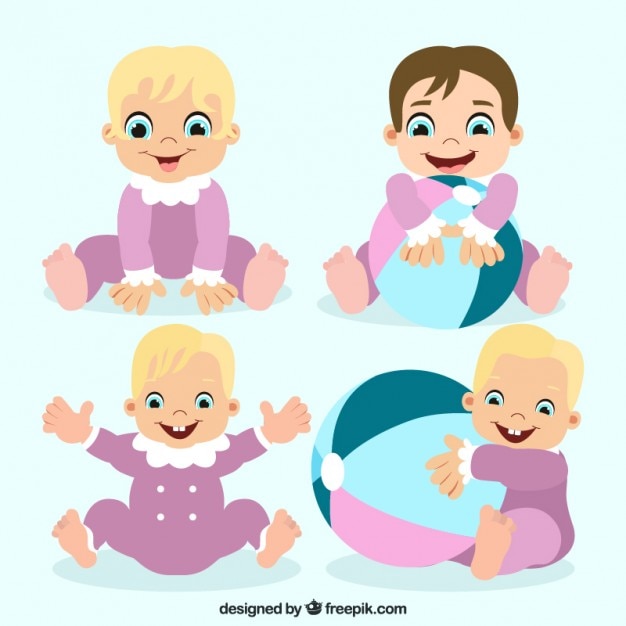 Vector gratuito varios bebés adorables dibujados a mano