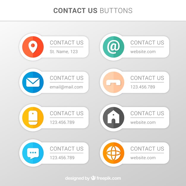 Varios botones de contacto en diseño plano