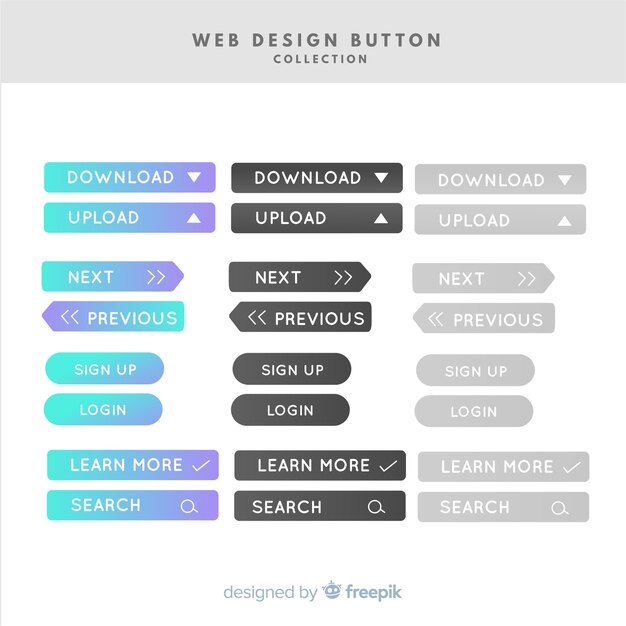 Varios botones web en estilo gradiente