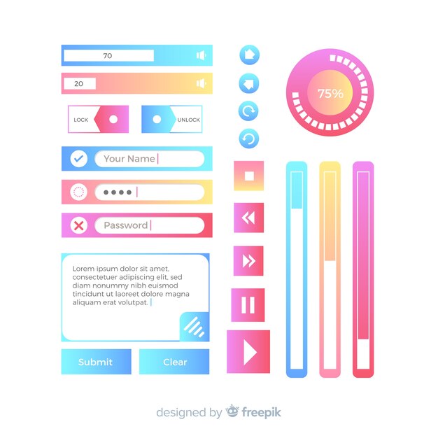 Varios botones web en estilo gradiente