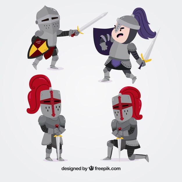 Varios caballeros de armadura luchando