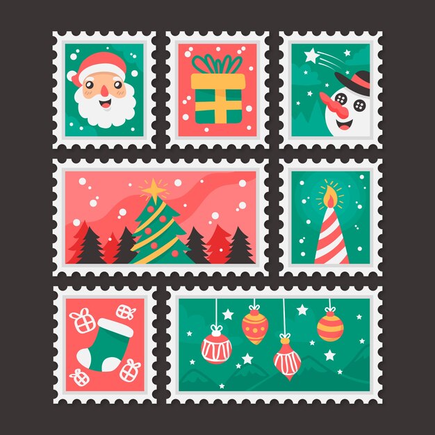 Varios diseños para sellos de navidad de diseño plano