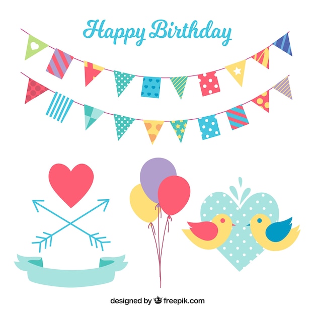 Vector gratuito varios elementos de decoración de cumpleaños