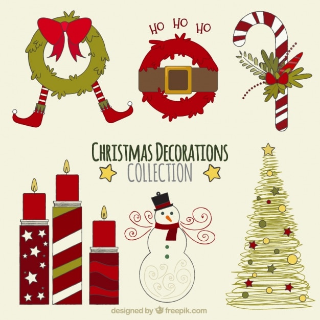 Varios elementos decorativos tradicionales de navidad 