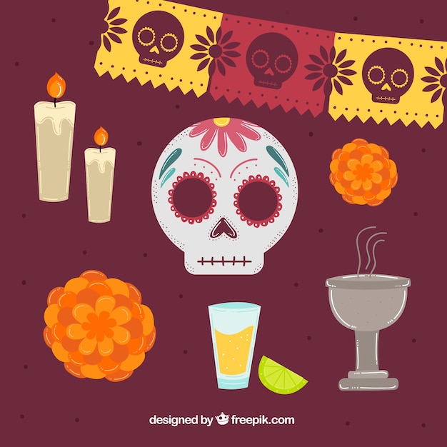 Vector gratuito varios elementos del día de los muertos