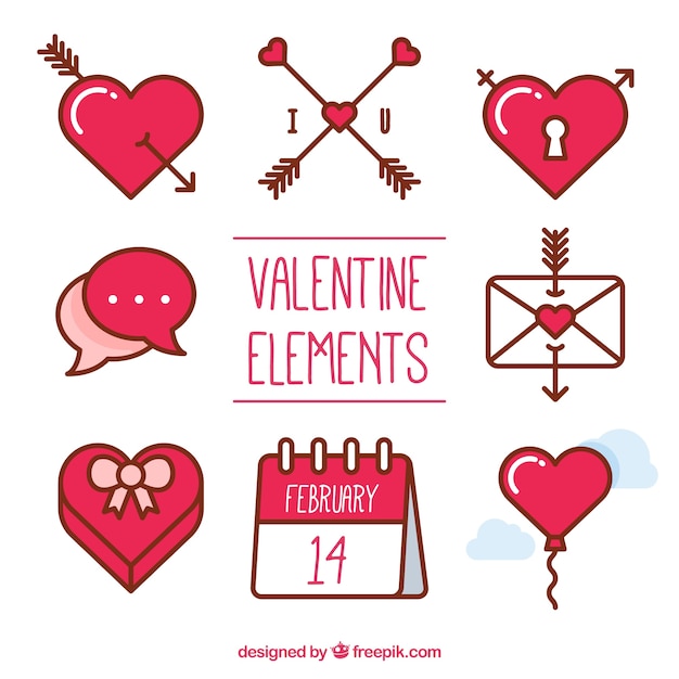 Vector gratuito varios elementos para el día de san valentín