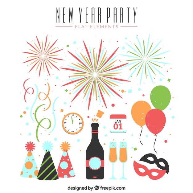 Varios elementos de fiesta de año nuevo