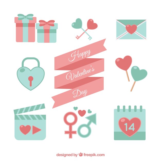 Varios elementos de san valentín en colores pastel